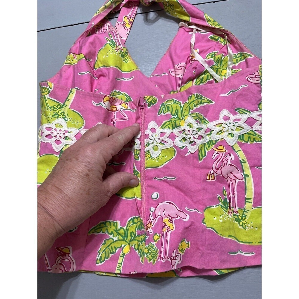 Lilly Pulitzer Halter Top Size 2 Pink Flamingo Island Vacation Cruise Boating - Picture 8 of 10